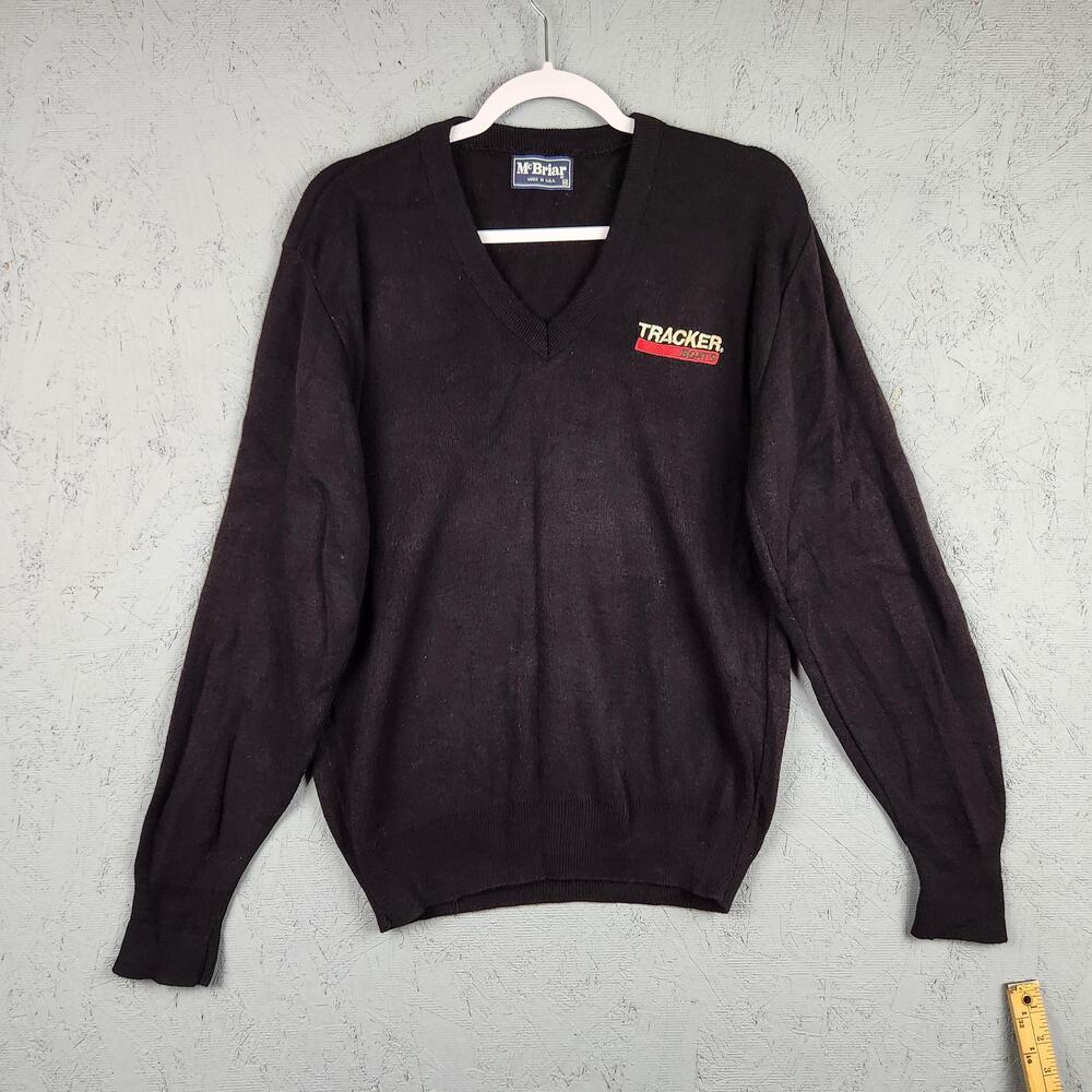 Vintage Tracker Boats Sweater Mens Medium Black McBriar USA Acrylic Pullover 90s